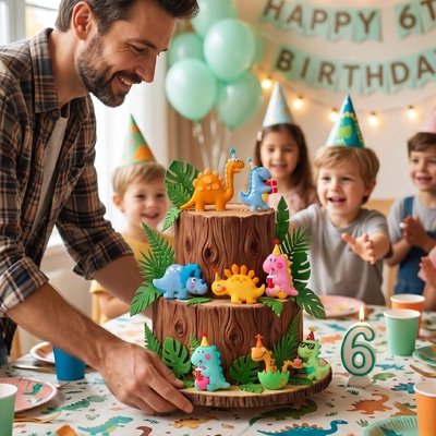 Décoration gateau anniversaire dinosaures jungle pour enfant