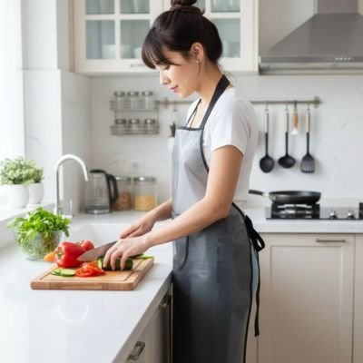 Femme coupant des légumes avec un Tablier de cuisine