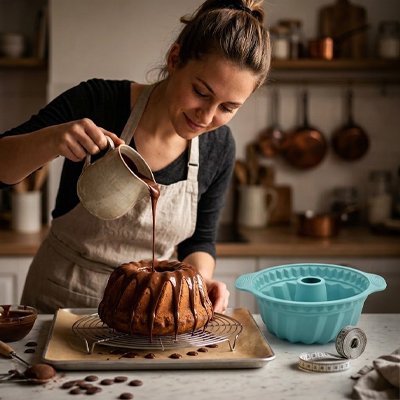 Ajout de chocolat sur gâteau décoré dans Moule à kouglof