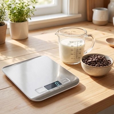 Balance Cuisine digitale avec ingrédients de pâtisserie