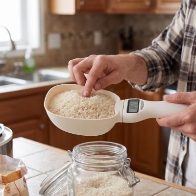 Cuillère doseuse digitale avec riz pour dosage précis