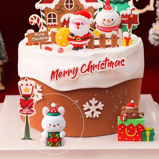 deco gateau Noël Père Noël et maison festive