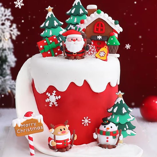 deco gateau Noël Père Noël sapins et cadeaux