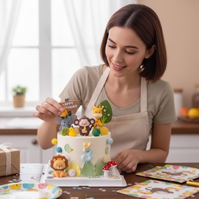 Décoration gateau anniversaire animaux jungle pour enfant