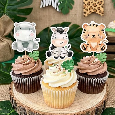 Décoration gateau anniversaire avec cupcakes et animaux mignons