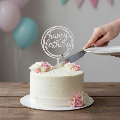 Décoration gateau anniversaire avec roses et message "happy birthday"