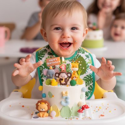 Décoration gateau anniversaire bébé avec animaux jungle