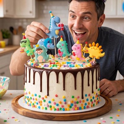 Décoration gateau anniversaire dinosaures avec figurines colorées