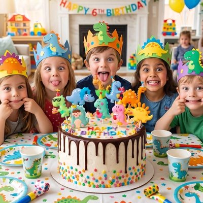 Décoration gateau anniversaire dinosaures fête enfant colorée