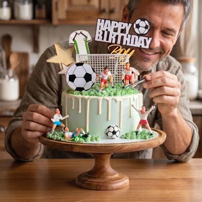 Décoration gateau anniversaire football avec figurines de joueurs