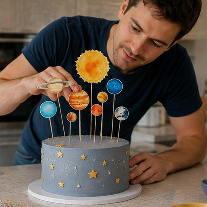 Décoration gateau anniversaire planètes et système solaire