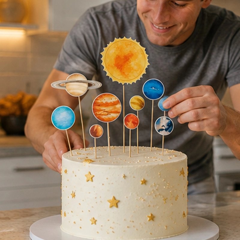 Décoration gateau anniversaire système solaire et planètes