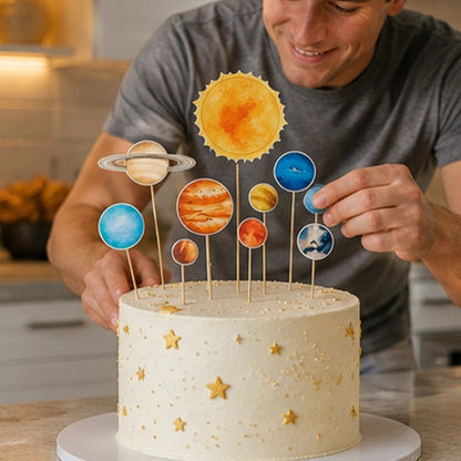 Décoration gateau anniversaire système solaire et planètes