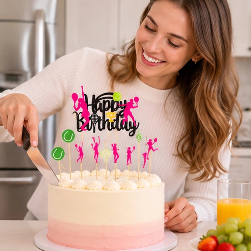 Décoration gateau anniversaire tennis rose pour gâteau élégant