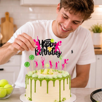 Décoration gateau anniversaire tennis rose sur gâteau blanc