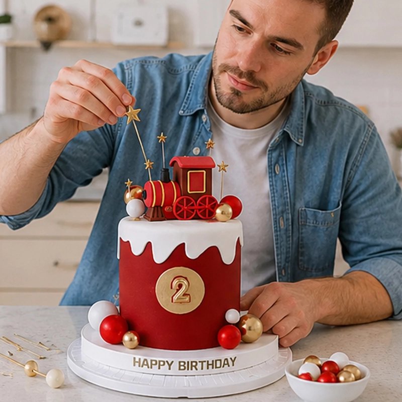 Décoration gateau anniversaire train rouge Happy Birthday