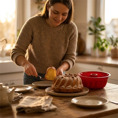 Découpe du gâteau cuit dans Moule à kouglof