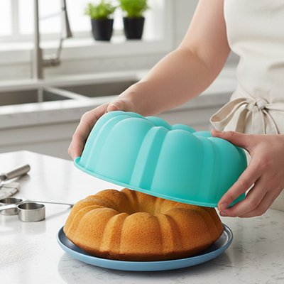 Démoulage du gâteau avec Moule a gateau  bleu
