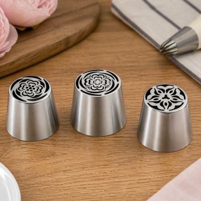 Douille patisserie inox avec trois motifs floraux