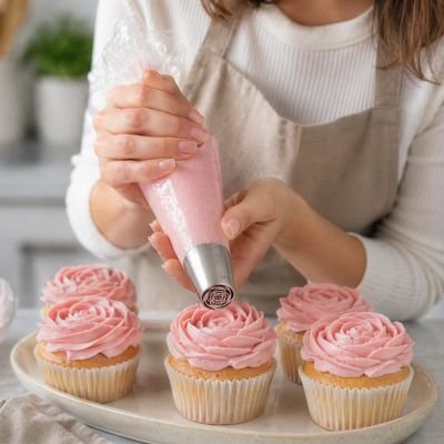 Douille patisserie rose pour glaçage floral cupcakes