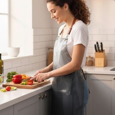 Femme coupant des légumes avec un Tablier de cuisine 