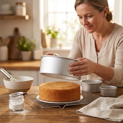 Femme démoulant un gâteau d'un Moule a manqué