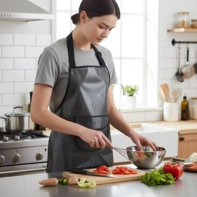 Femme mélangeant des légumes avec un Tablier de cuisine 