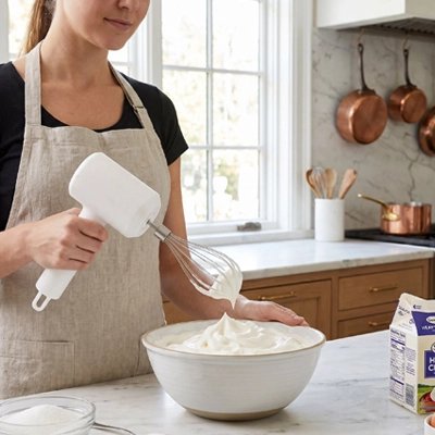 Fouet electrique blanc pour crème fouettée maison