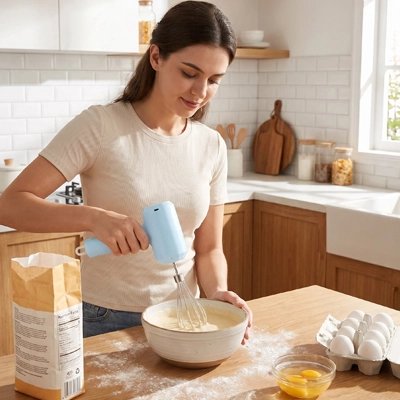 Fouet electrique bleu pour préparation pâtissière maison