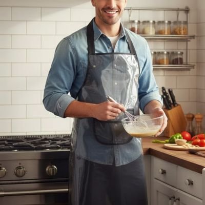 Homme fouettant un mélange avec un Tablier de cuisine 