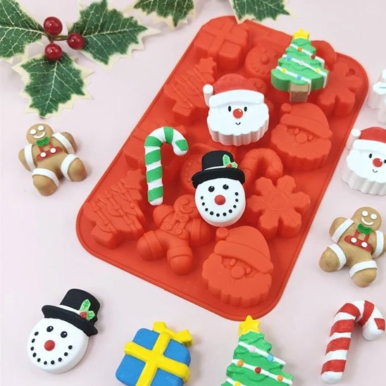 Moule à gateau en silicone personnages et symboles Noël