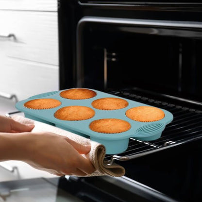 Moule à gateau silicone bleu avec six cavités