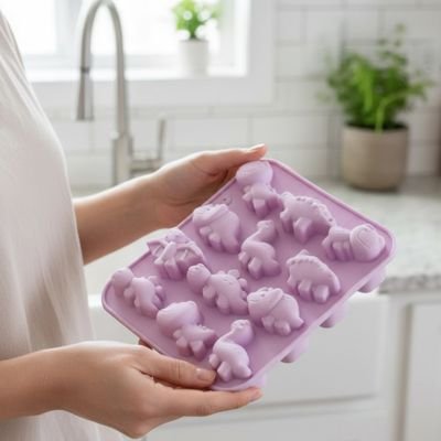 Moule silicone violet avec figurines d'animaux pour chocolat