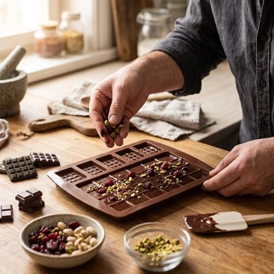Moule tablette chocolat avec pistaches et fruits secs