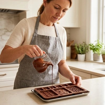 Moule tablette chocolat avec préparation au chocolat fondu