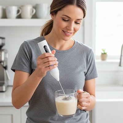 Mousseur a lait blanc pour boissons crémeuses