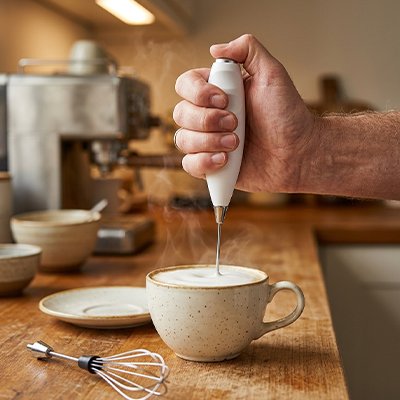 Mousseur à lait électrique blanc pour cappuccino maison