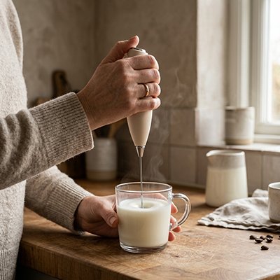 Mousseur à lait électrique blanc pour lait chaud