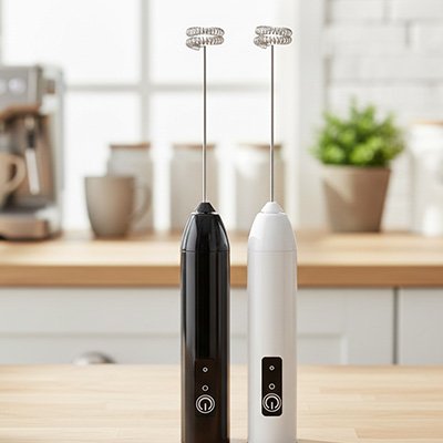 Mousseur a lait électrique noir et blanc rechargeable