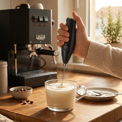 Mousseur à lait électrique noir pour café crémeux