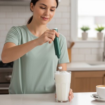 Mousseur a lait vert utilisé pour faire mousser du lait