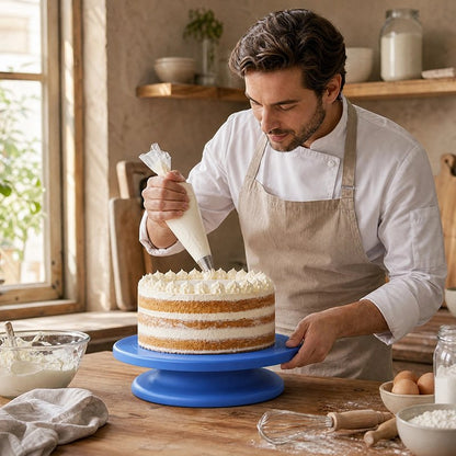 Plateau patisserie tournant​ bleu avec gâteau à la crème