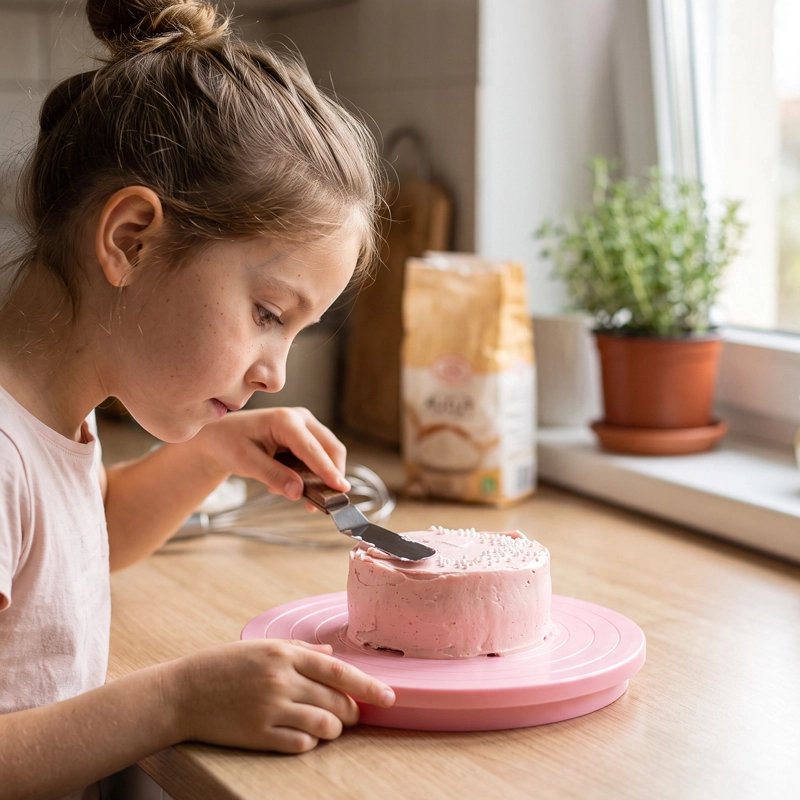 Plateau patisserie tournant​ rose avec gâteau rose