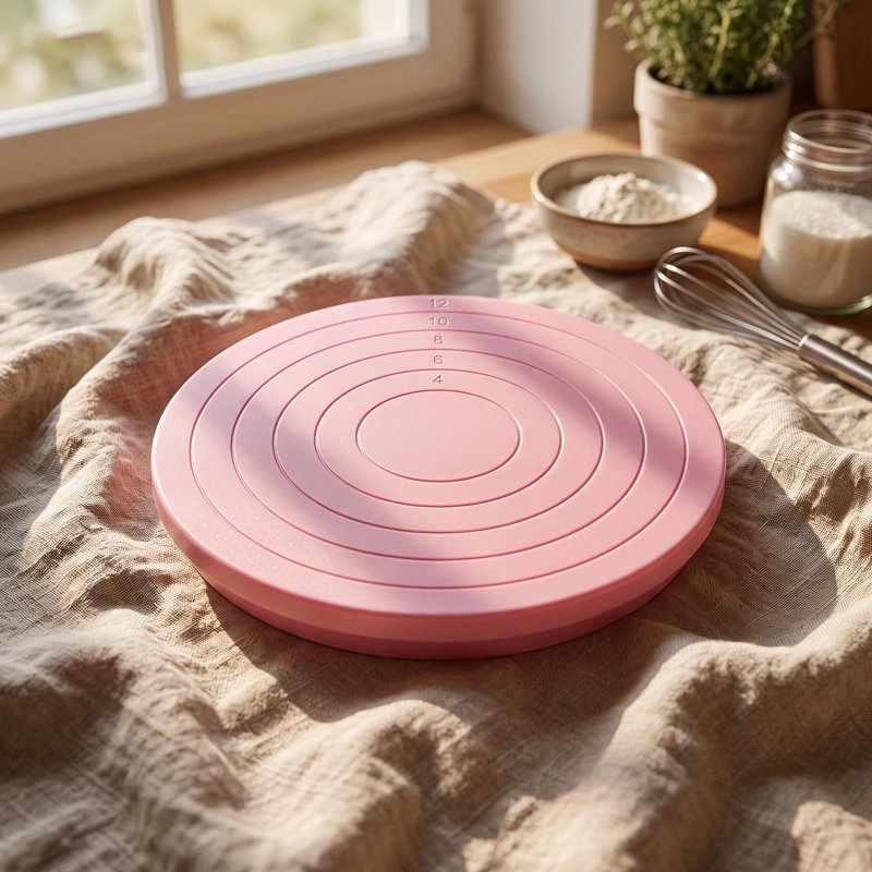 Plateau patisserie tournant​ rose avec repères circulaires