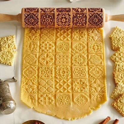 rouleau à pâtisserie gravé de motifs décoratifs utilisés pour imprimer des motifs complexes sur de la pâte étalée