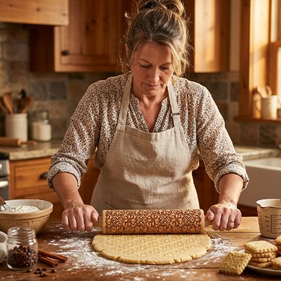 Rouleau patisserie en bois gravé motifs géométriques