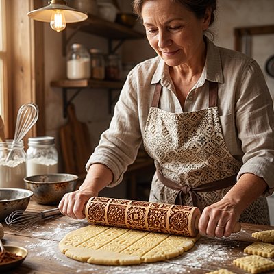 Rouleau patisserie gravé motifs floraux pour biscuits