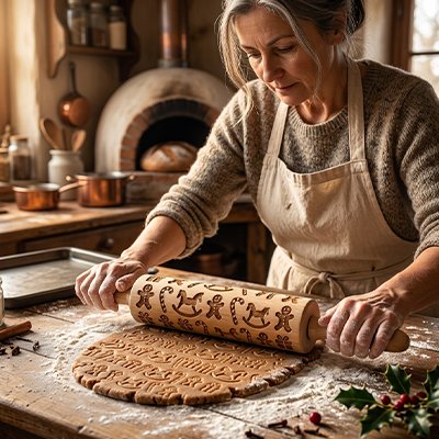 Rouleau patisserie gravé motifs Noël pour biscuits