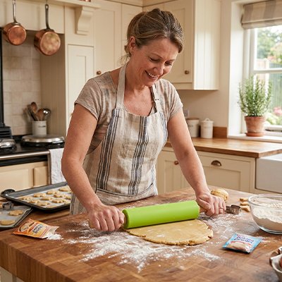 Rouleau patisserie vert pour préparation biscuits maison