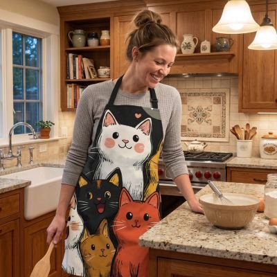 Tablier de cuisine avec grands chats colorés